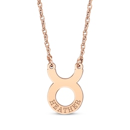 Engravable &quot;Taurus&quot; Zodiac Sign Necklace 14K Rose Gold 18&quot;