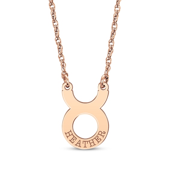 Engravable "Taurus" Zodiac Sign Necklace 14K Rose Gold 18"