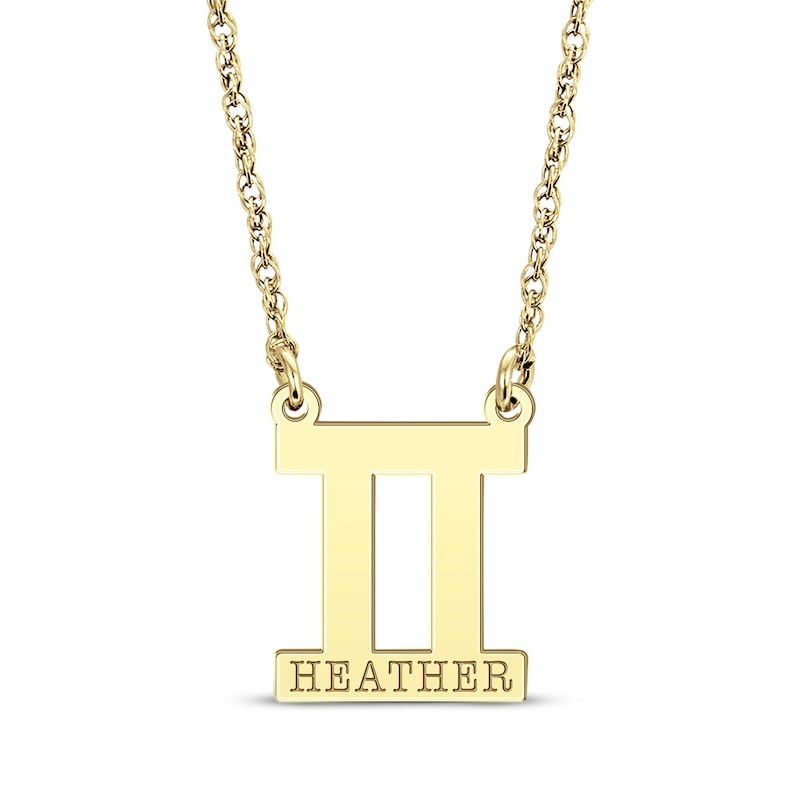 Main Image 1 of Engravable &quot;Gemini&quot; Zodiac Sign Necklace 10K Yellow Gold 18&quot;