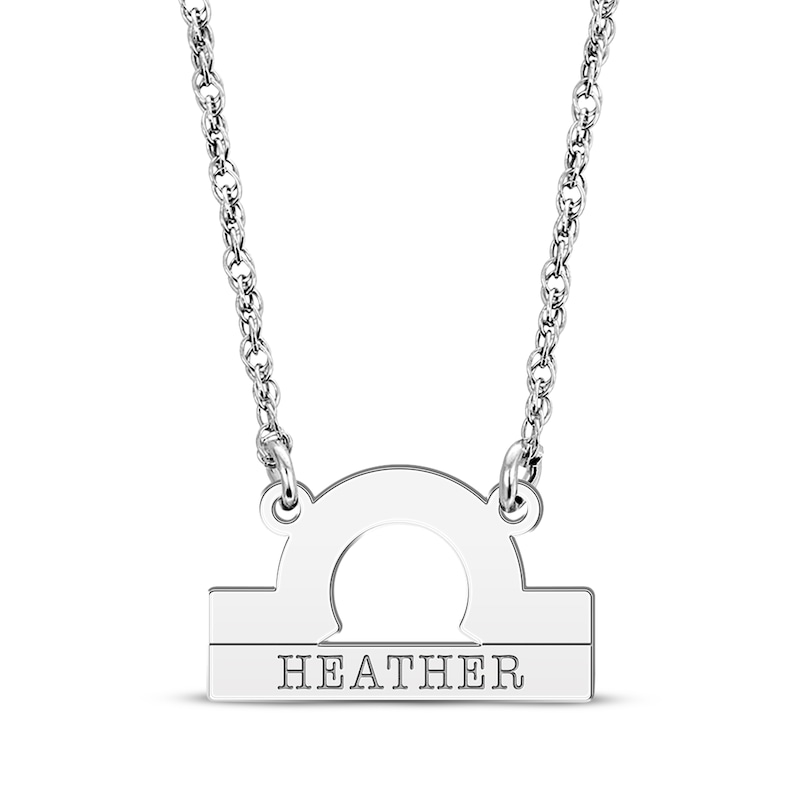 Engravable "Libra" Zodiac Sign Necklace 10K White Gold 18"