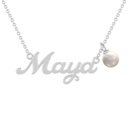 Cultured Pearl Charm Nameplate Necklace (1 Name)