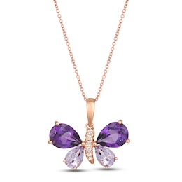Le Vian Amethyst Butterfly Necklace 1/10 ct tw Diamonds 14K Strawberry Gold 18&quot;