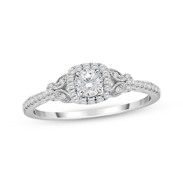 Now + Forever Round-Cut Diamond Cushion Halo Milgrain Engagement Ring 1/3 ct tw 10K White Gold