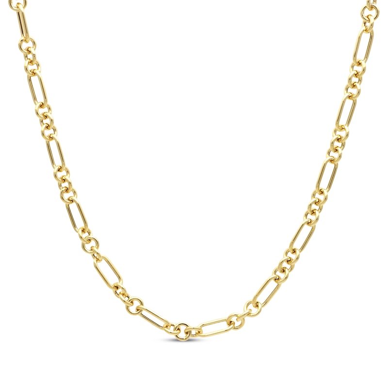 Main Image 1 of Three & One Hollow Link Figaro Necklace 4.5mm 10K Yellow Gold 18”