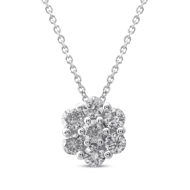 Diamond Seven-Stone Flower Necklace 1/2 ct tw 10K White Gold 18"