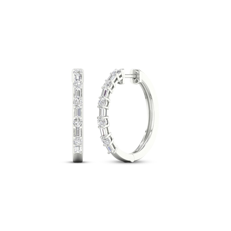 Lab-Created Diamonds by KAY Baguette & Round-Cut Hoop Earrings 1 ct tw 14K White Gold