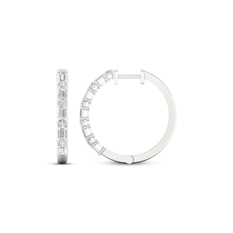 Lab-Created Diamonds by KAY Baguette & Round-Cut Hoop Earrings 1 ct tw 14K White Gold