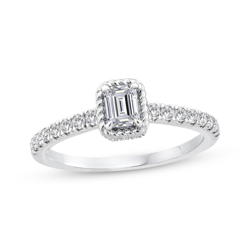 Main Image 1 of Threads of Love Emerald-Cut Diamond Engagement Ring 3/4 ct tw 14K White Gold