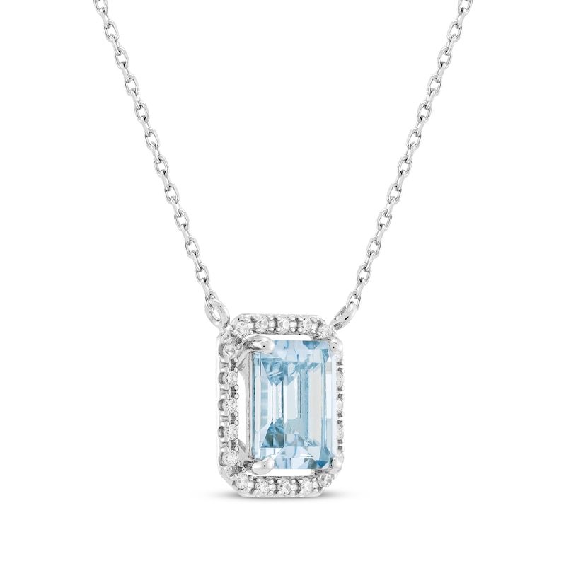 Main Image 2 of Emerald-Cut Aquamarine & Diamond Necklace 1/10 ct tw 10K White Gold 18&quot;