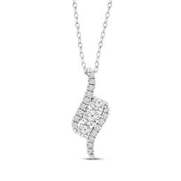 Diamond Three-Stone Swirl Necklace 1/2 ct tw 10K White Gold 18&quot;