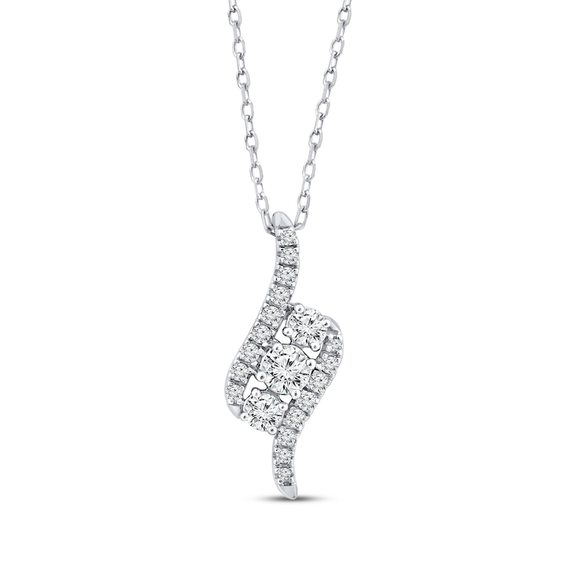 Diamond Three-Stone Swirl Necklace 1/2 ct tw 10K White Gold 18