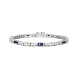 Emerald-Cut Blue Lab-Created Sapphire & White Lab-Created Sapphire Station Bracelet Sterling Silver 7.25&quot;