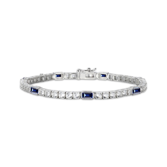 Emerald-Cut Blue Lab-Created Sapphire & White Lab-Created Sapphire Station Bracelet Sterling Silver 7.25"