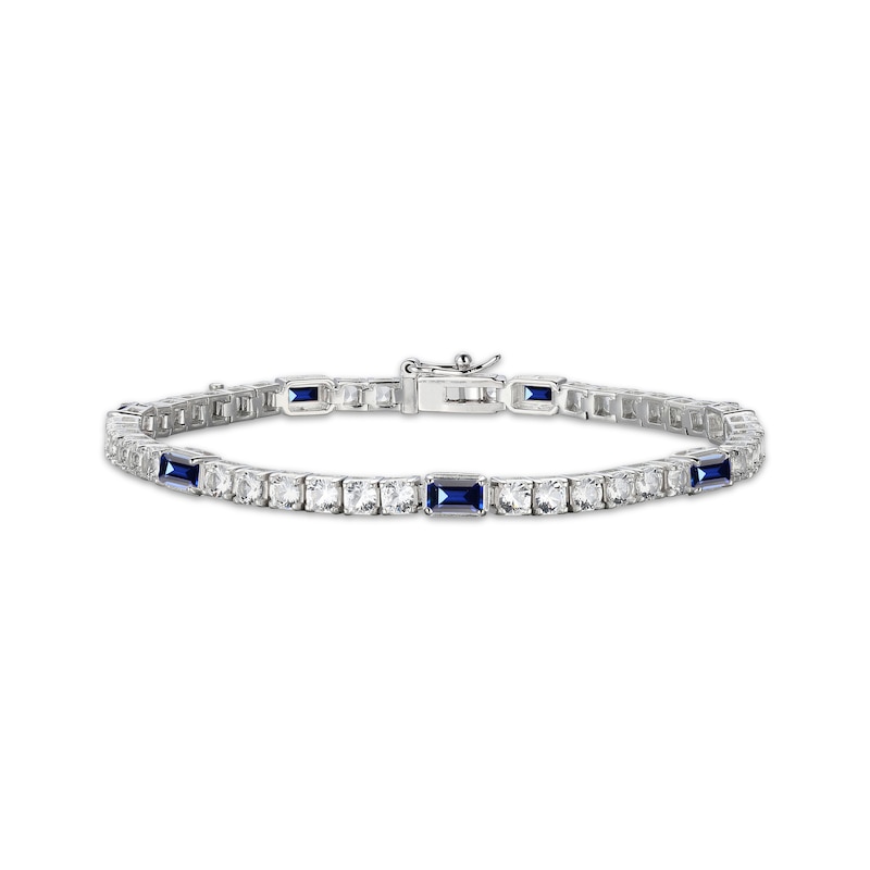 Main Image 1 of Emerald-Cut Blue Lab-Created Sapphire & White Lab-Created Sapphire Station Bracelet Sterling Silver 7.25&quot;