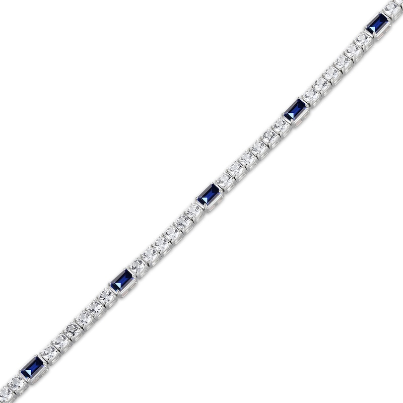 Main Image 2 of Emerald-Cut Blue Lab-Created Sapphire & White Lab-Created Sapphire Station Bracelet Sterling Silver 7.25&quot;