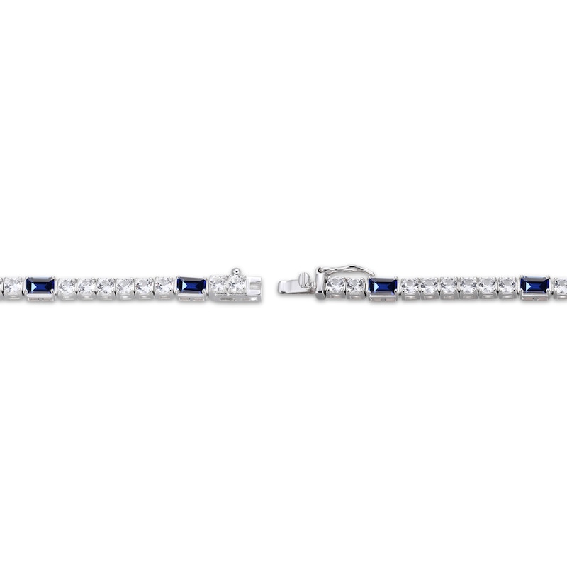 Main Image 3 of Emerald-Cut Blue Lab-Created Sapphire & White Lab-Created Sapphire Station Bracelet Sterling Silver 7.25&quot;