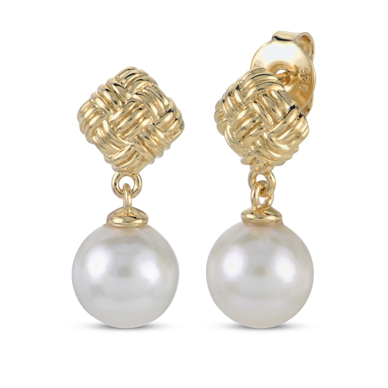 Main Image 1 of Cultured Pearl Woven Dangle Earrings 10K Yellow Gold