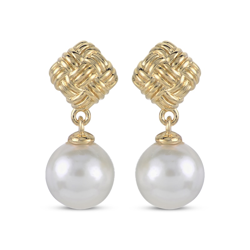 Main Image 2 of Cultured Pearl Woven Dangle Earrings 10K Yellow Gold