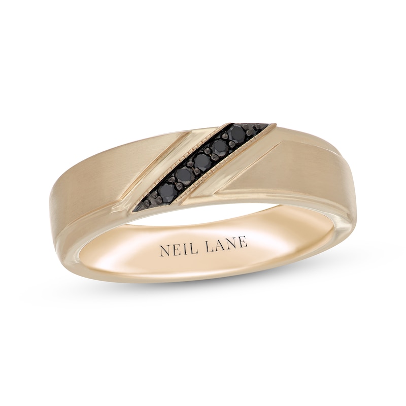 Main Image 1 of Neil Lane Men's Black Diamond Diagonal Wedding Band 1/10 ct tw 14K Yellow Gold