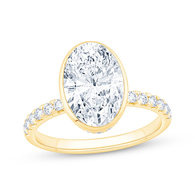 Lab-Created Diamonds by KAY Oval-Cut Hidden Halo Bezel-Set Engagement Ring 3-1/2 ct tw 14K Yellow Gold