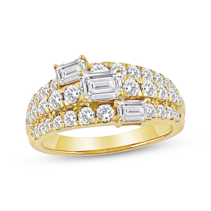 Main Image 1 of Lab-Grown Diamonds by KAY Emerald-Cut Three-Stone Anniversary Ring 2 ct tw 14K Yellow Gold