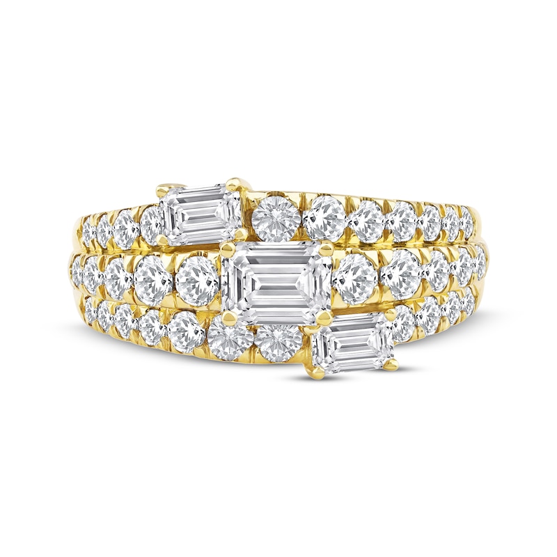 Main Image 3 of Lab-Grown Diamonds by KAY Emerald-Cut Three-Stone Anniversary Ring 2 ct tw 14K Yellow Gold