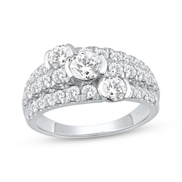 Lab-Grown Diamonds by KAY Staggered Three-Stone Anniversary Ring 2 ct tw 14K White Gold