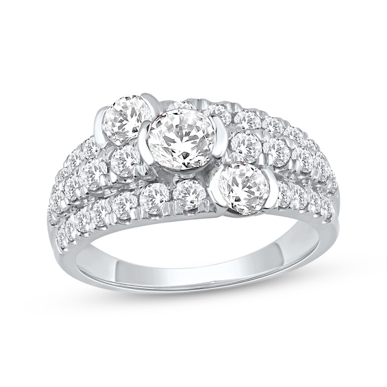 Lab-Created Diamonds by KAY Staggered Three-Stone Anniversary Ring 2 ct tw 14K White Gold
