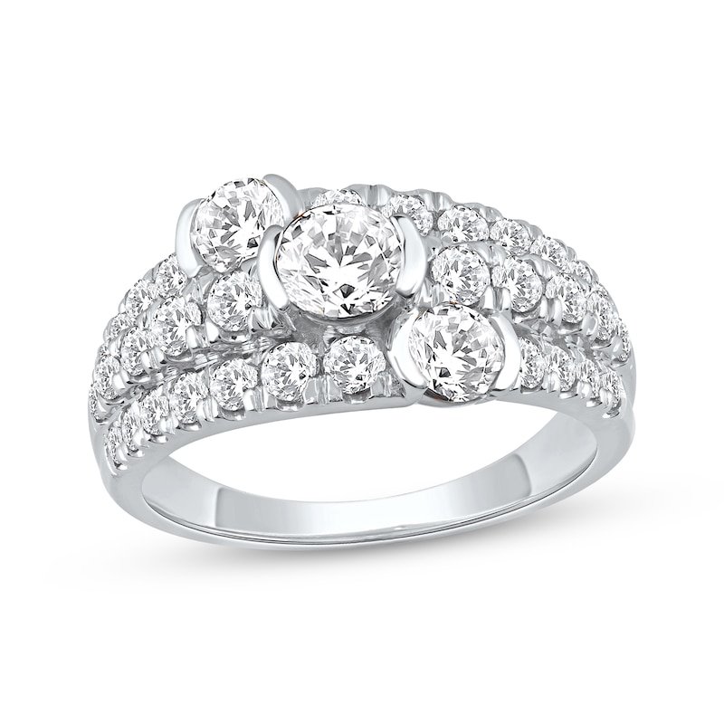 Main Image 1 of Lab-Grown Diamonds by KAY Staggered Three-Stone Anniversary Ring 2 ct tw 14K White Gold