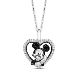 Disney's Mickey Mouse Black & White Diamond Heart Necklace 1/8 ct tw Sterling Silver 19&quot;