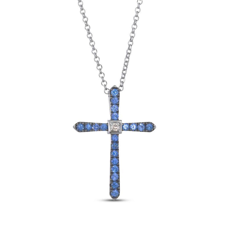 Main Image 1 of Le Vian Blue Sapphire & Diamond Accent Cross Necklace 14K Vanilla Gold 19&quot;