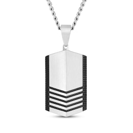 Men's Chevron Dog Tag Necklace Stainless Steel & Black Ion Plating 24&quot;