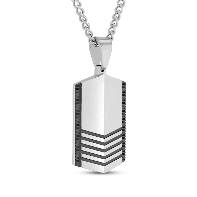 Main Image 2 of Men's Chevron Dog Tag Necklace Stainless Steel & Black Ion Plating 24&quot;