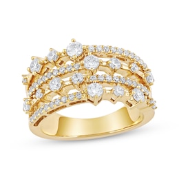 Diamond Staggered Four-Row Fashion Ring 1 ct tw 10K Yellow Gold