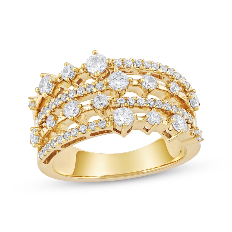 Main Image 1 of Diamond Staggered Four-Row Fashion Ring 1 ct tw 10K Yellow Gold