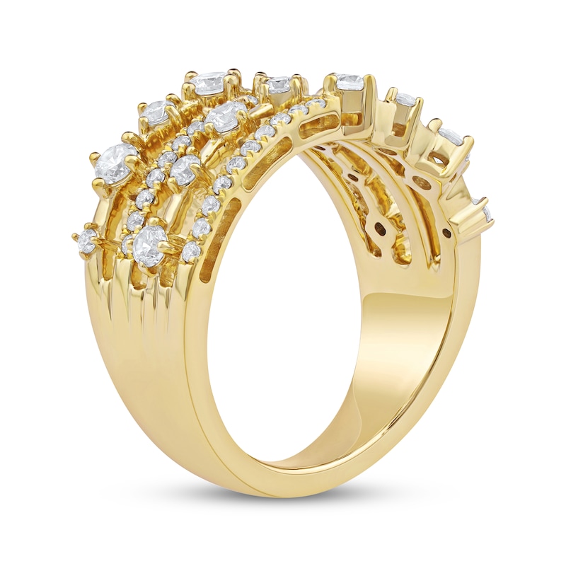 Main Image 2 of Diamond Staggered Four-Row Fashion Ring 1 ct tw 10K Yellow Gold