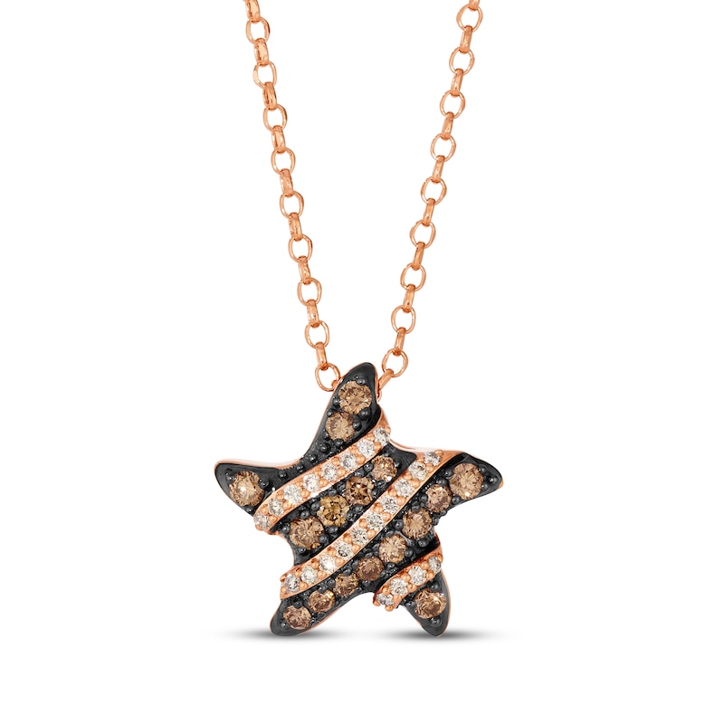 Main Image 1 of Godiva x Le Vian Diamond Striped Star Necklace 1/2 ct tw 14K Strawberry Gold 19&quot;