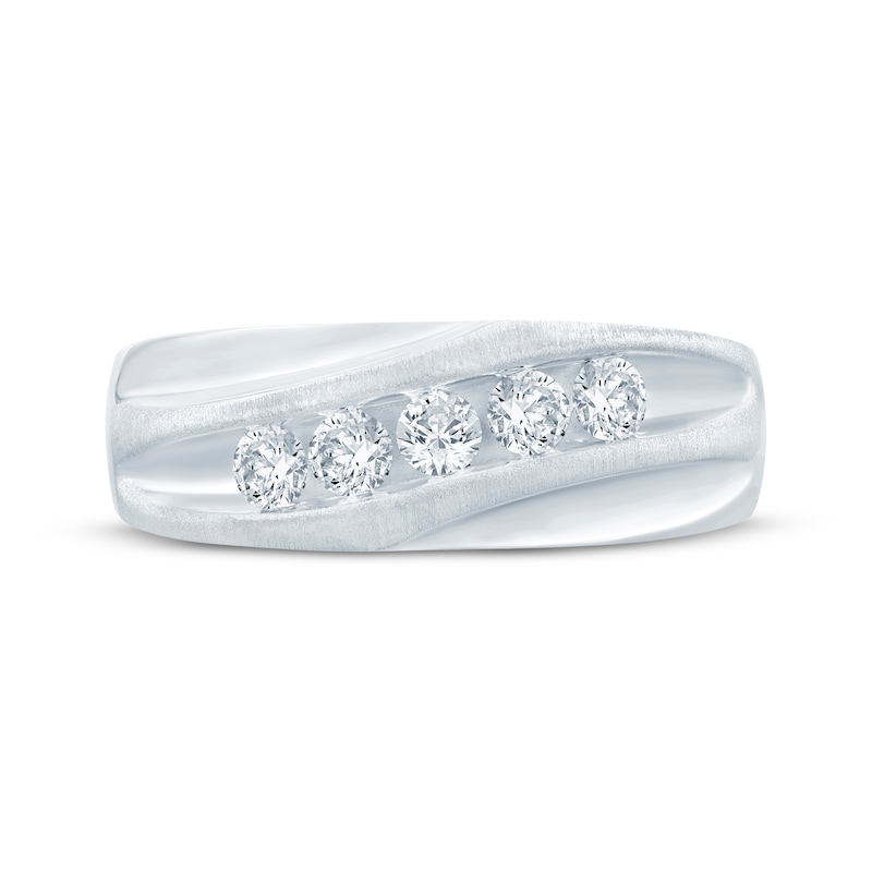 Main Image 3 of Now + Forever Men's Diamond Five-Stone Wedding Band 1/2 ct tw 10K White Gold 8.2mm