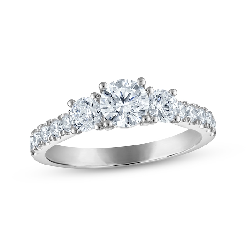 Main Image 1 of Memories Moments Magic Round-Cut Diamond Three-Stone Engagement Ring 1-1/3 ct tw 14K White Gold