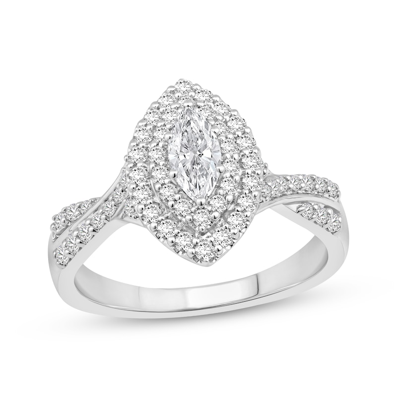 Main Image 1 of Lab-Grown Diamonds by KAY Marquise-Cut Double Halo Engagement Ring 3/4 ct tw 14K White Gold