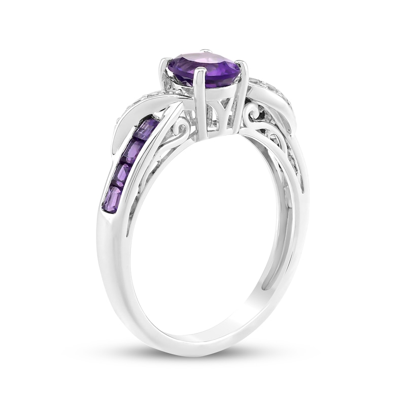 Main Image 2 of Oval-Cut Amethyst & White Lab-Created Sapphire Bypass Ring Sterling Silver