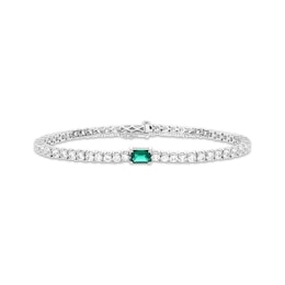 Emerald-Cut Lab-Created Emerald & White Lab-Created Sapphire Tennis Bracelet Sterling Silver 7.25&quot;