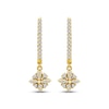 Thumbnail Image 2 of Diamond Flower Dangle Hoop Earrings 1/6 ct tw 10K Yellow Gold