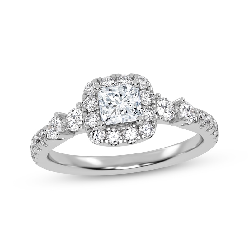 Main Image 1 of Lab-Grown Diamonds by KAY Princess-Cut Halo Engagement Ring 3/4 ct tw 14K White Gold