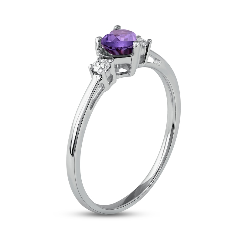 Main Image 2 of Amethyst & Diamond Heart Ring 1/10 ct tw 10K White Gold