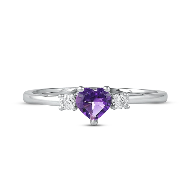 Main Image 3 of Amethyst & Diamond Heart Ring 1/10 ct tw 10K White Gold