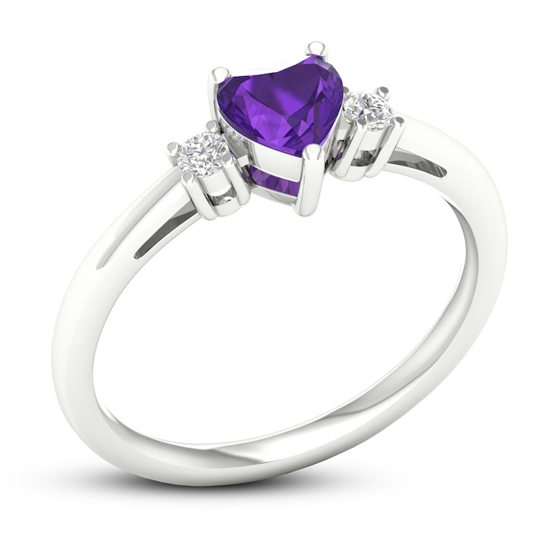 Main Image 4 of Amethyst & Diamond Heart Ring 1/10 ct tw 10K White Gold