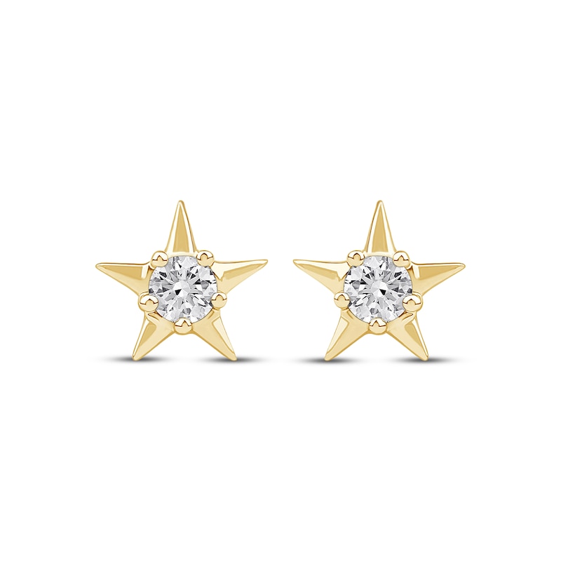 Main Image 2 of Diamond Solitaire Star Stud Earrings 1/5 ct tw 10K Yellow Gold (I/I2)