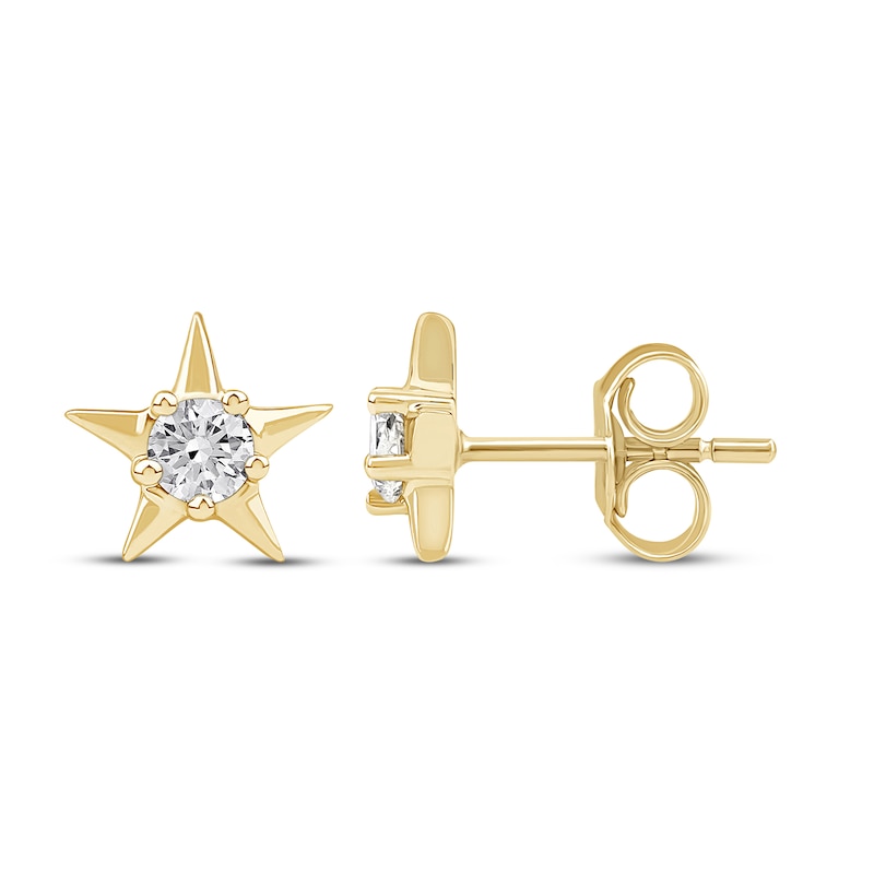 Main Image 3 of Diamond Solitaire Star Stud Earrings 1/5 ct tw 10K Yellow Gold (I/I2)