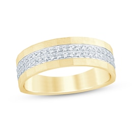 Men's Diamond Two-Row Sandblasted Wedding Band 1/2 ct tw 10K Yellow Gold